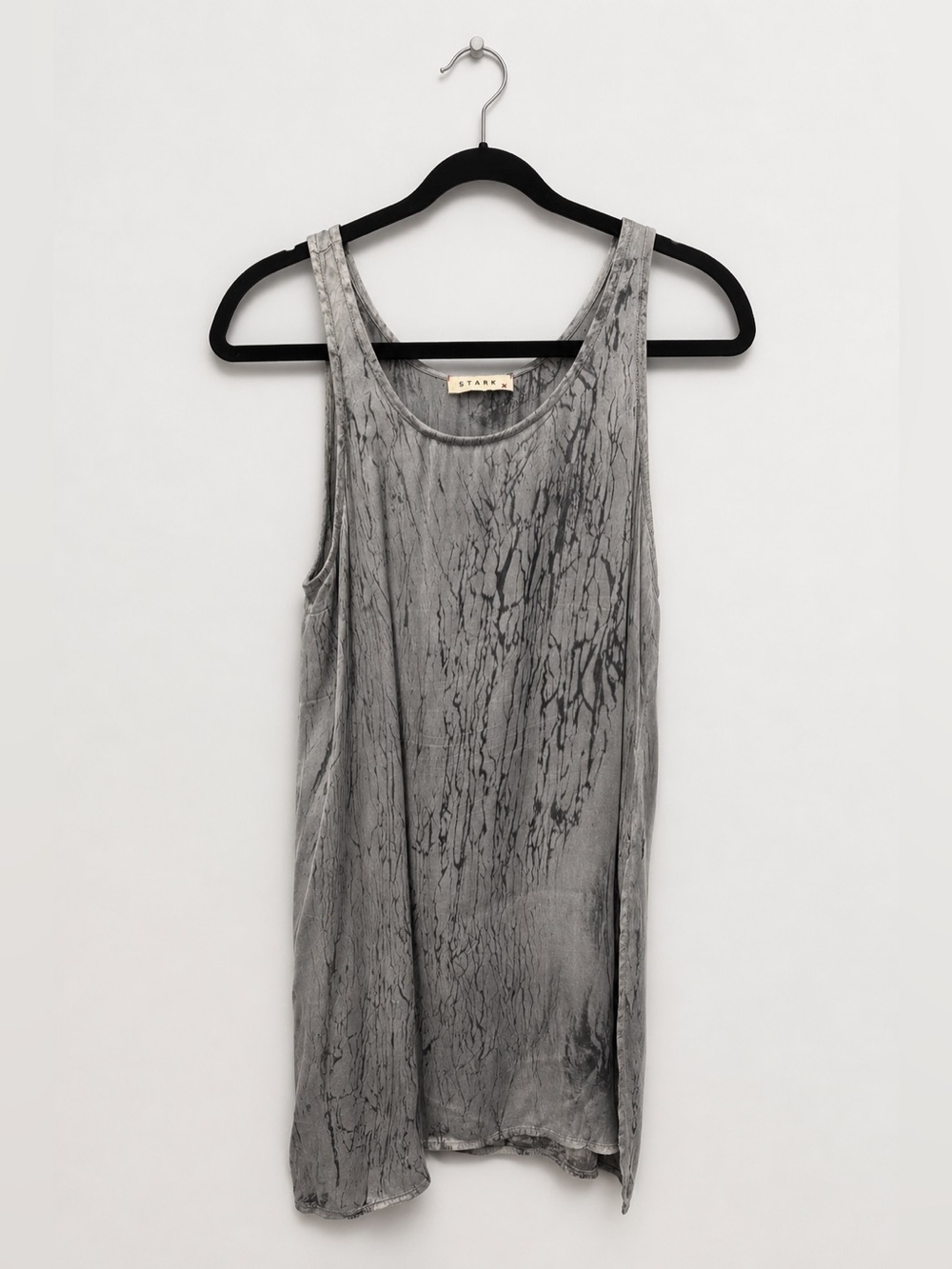 Stark X Marble Print Draped Tank Top XS Gray Asymmetrical Hem Made in USA